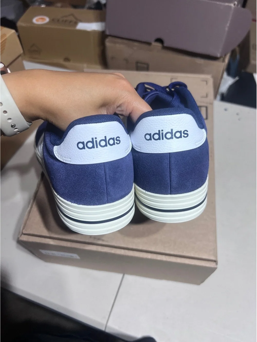 Adidas Navy Blue Suede Sneakers with White Stripes - Men's Size 11.5